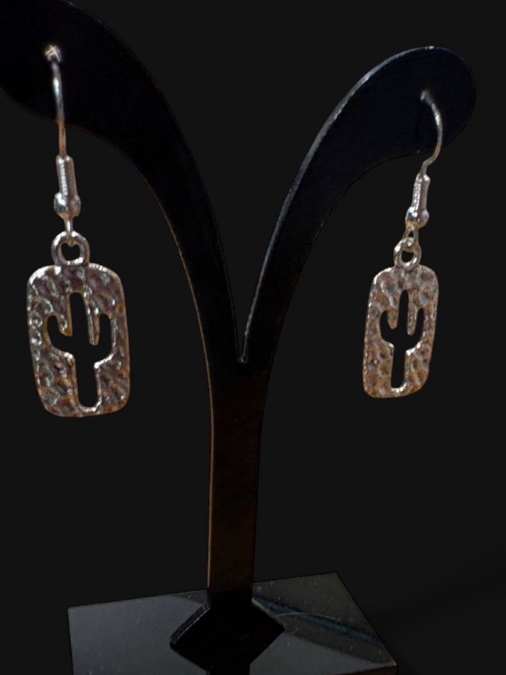 Silver Cactus Cutout Drop Earrings for Women